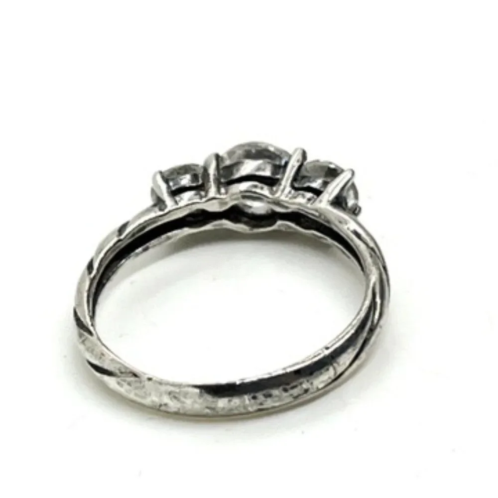 STERLING SILVER RING 925 Three Stone CZ Anniversary Promise Size 6.5